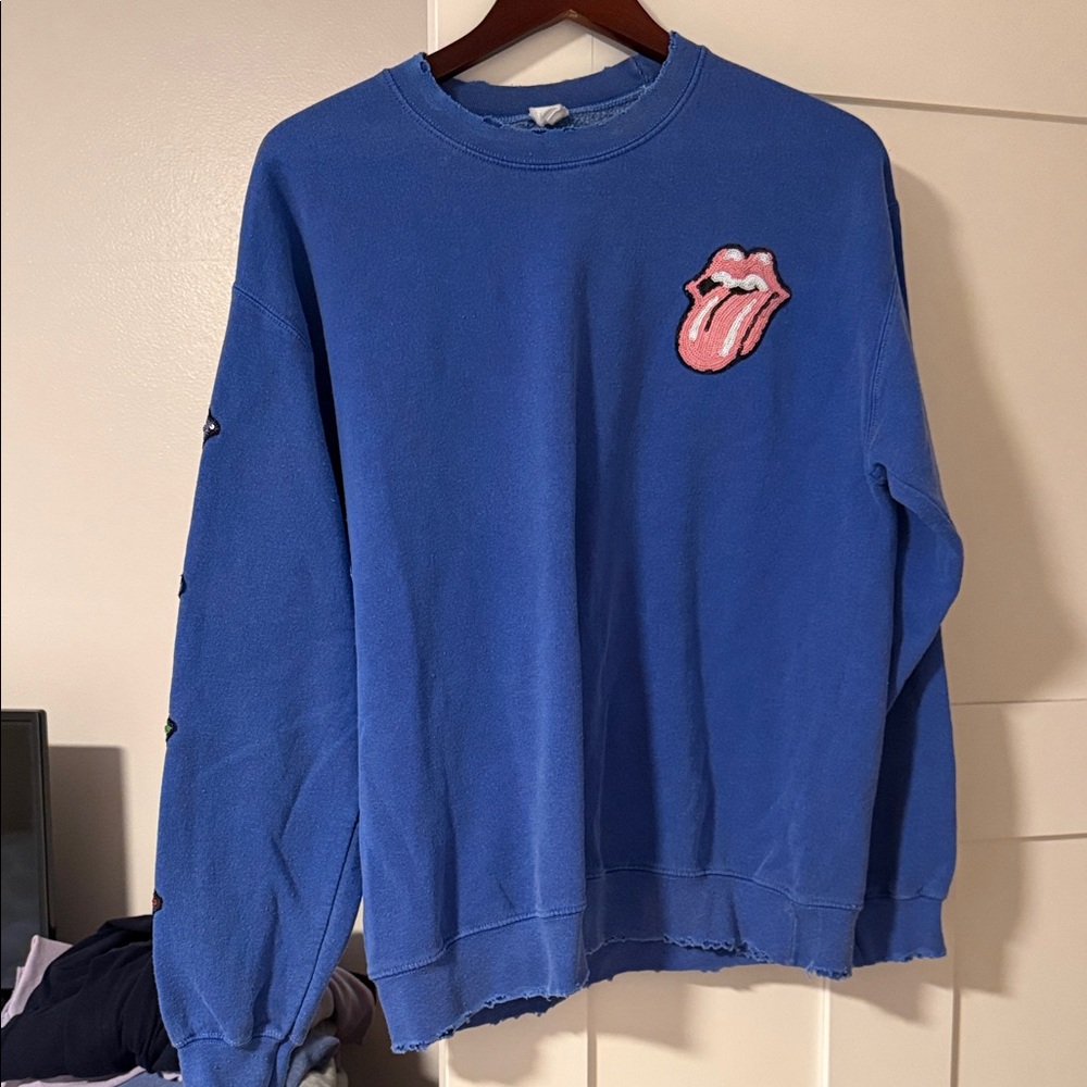 Blue Graphic women’s  Sweater madeworn Rolling Stones sequins sweatshirt